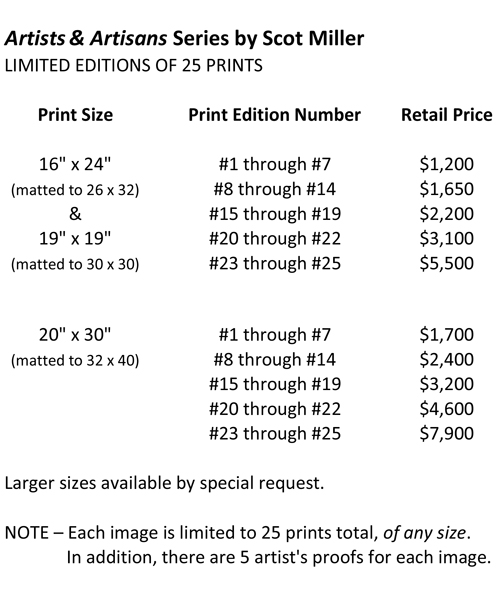 Pricing for Artists & Artisans Limited Ediiton Prints by Scot Miller